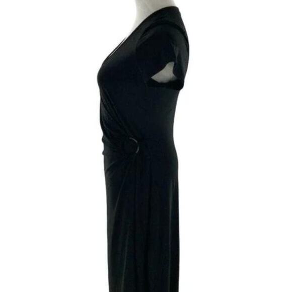 Jonathan Martin Women's Black Wrap Ring Waist Short Sleeve V-Neck Dress Size 10 - Picture 2 of 6